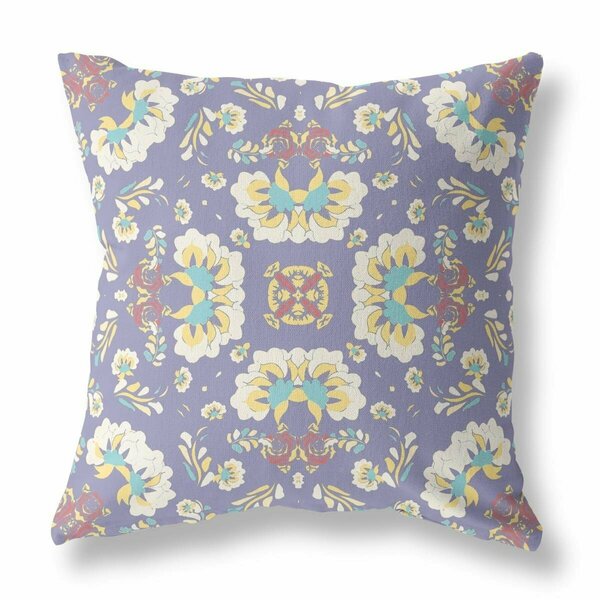 Homeroots 26 in. Floral Indoor & Outdoor Zip Throw Pillow Purple & Off-White 411193